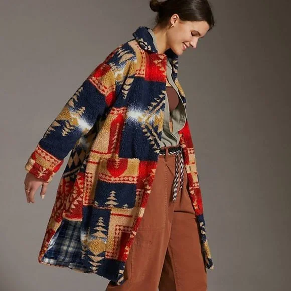 Anthropologie X Pilcro Leopard Sherpa Duster Jacket - Picture 5 of 11